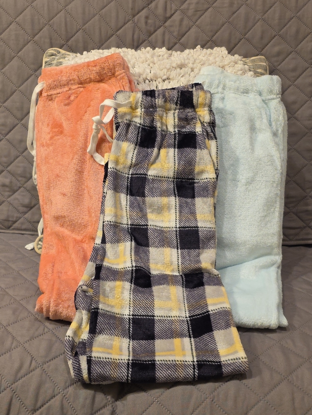Amazon Cozy Plush & Flannel Lounge Pant Trio Pink, Light Blue, Yellow/Navy Plaid